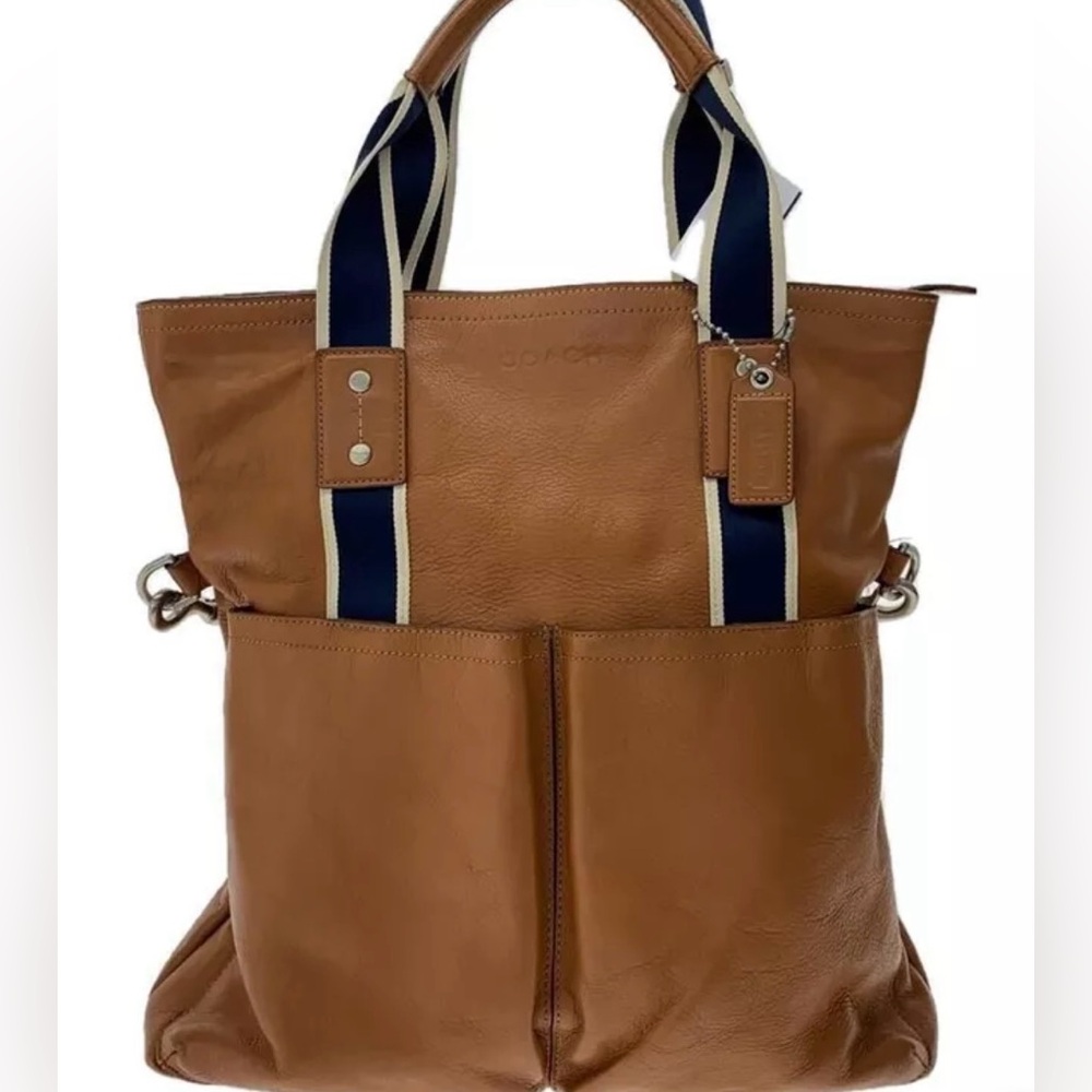 Coach Heritage Web F70558 Camel Leather Fold Over Tote Messenger Men’s Bag